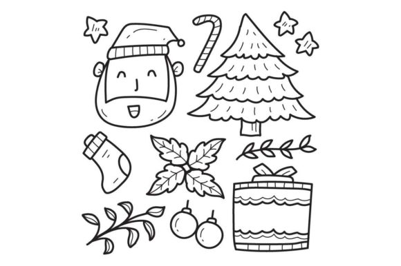 Christmas Doodle Cartoon Coloring Design: Graphics & Illustrations