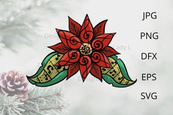 Christmas Poinsettia with Music Notes Graphics Review