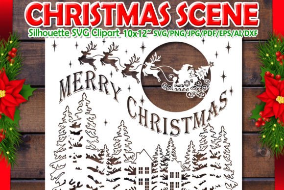 Christmas Scene Silhouette Design SVG 1 Graphics Review
