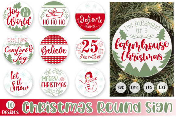 Christmas SVG Round Sign Graphics for Holiday Crafts