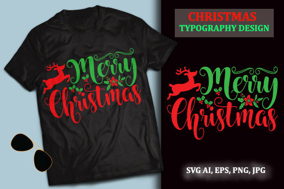 Merry Christmas Typography: Graphics & Print Templates