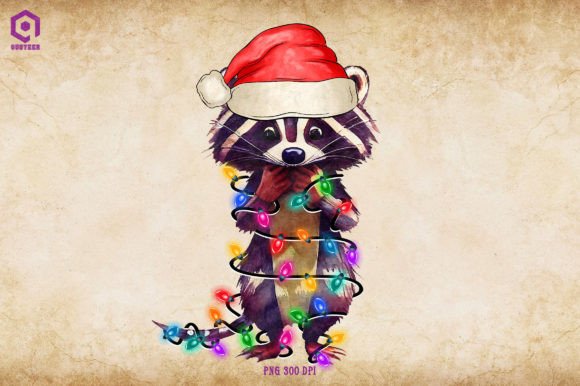 Racoon Christmas Tree Lights: Graphics & Illustrations